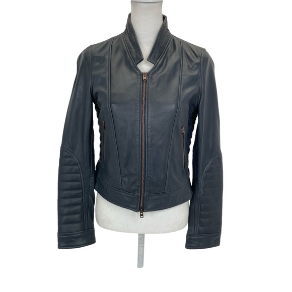 J. Crew Collection Leather Jacket 6 BLUE - Picture 3 of 16